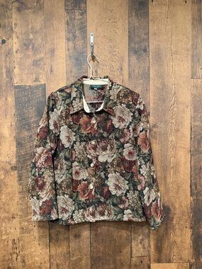 Vintage lemon grass studio Floral Tapestry Button-Up Jacket large EUC